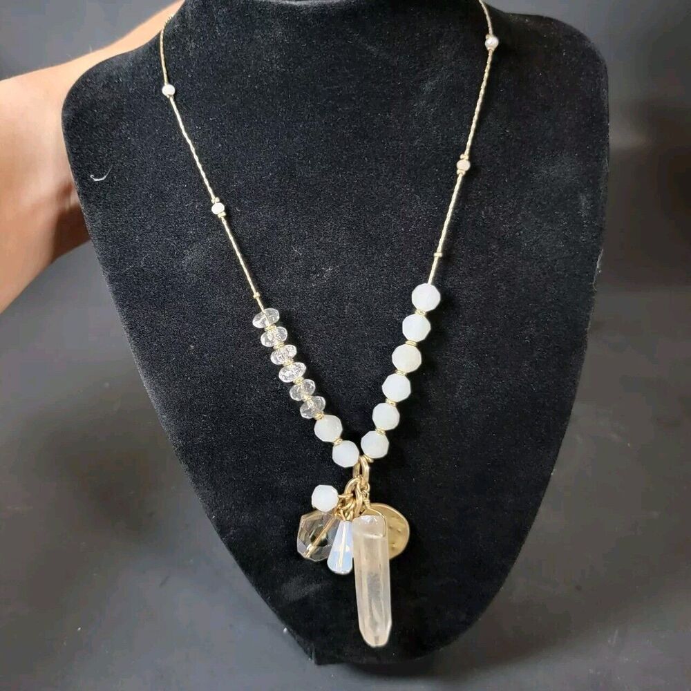 Signed Designer Quality Gold tone Crystal Moonstone‎ Necklace JB FB